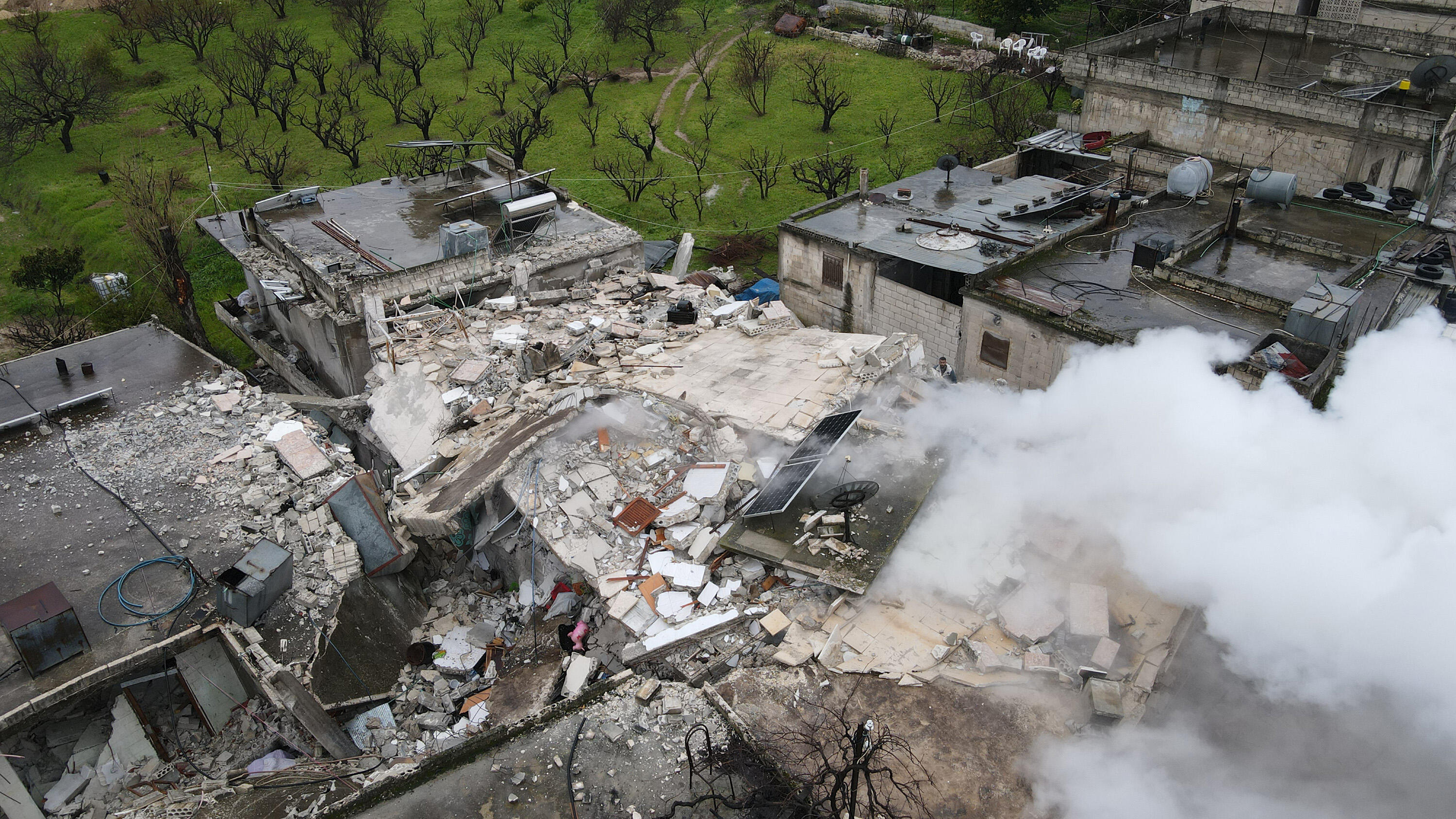 Photo showing collapsed buildings amidst of February 2023's earthquake in Turkey and Syria